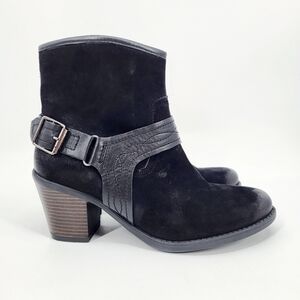 Earth Lina Arlington Heel Ankle Boots Suede Leather Black Zipper 8.5